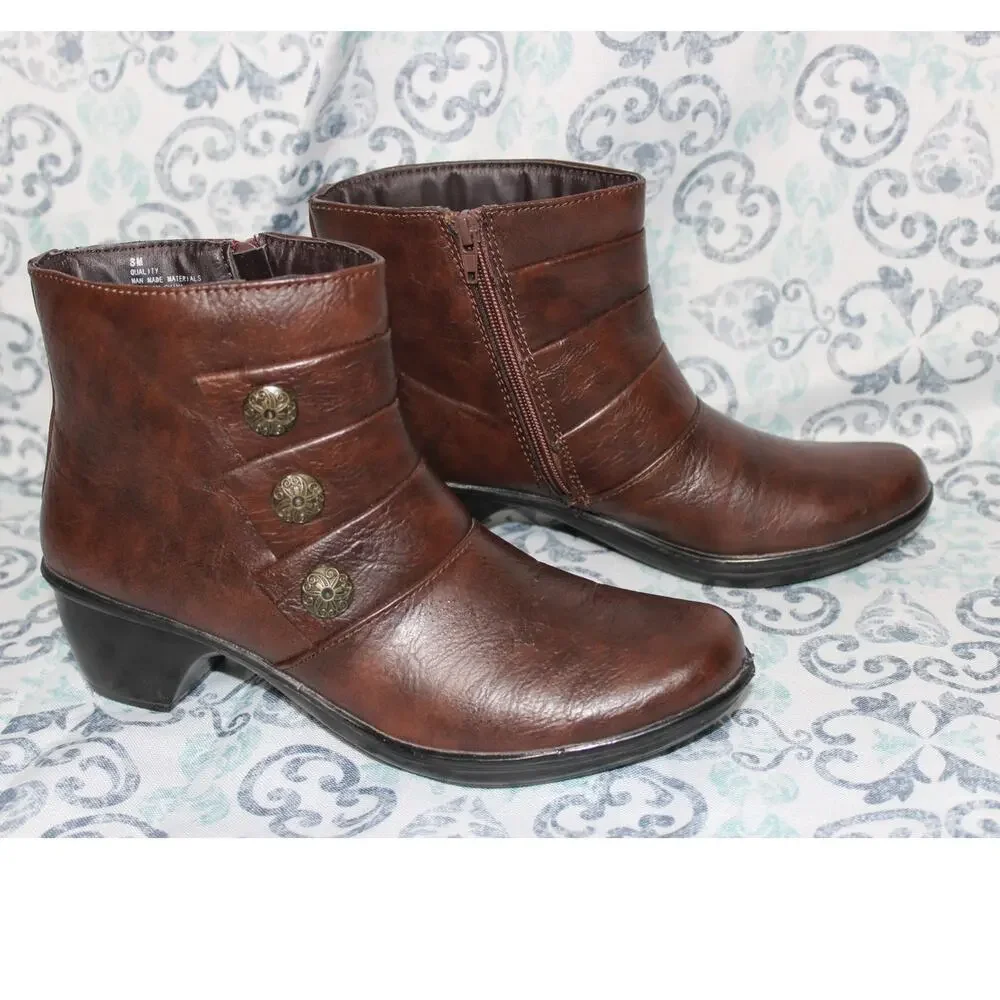 Easy Street Arlene Wave Comfort Ankle‎ Boots Brown Women's 8M